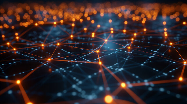 Floating above a vibrant quantum computing grid, glowing connections form an intricate web of networks