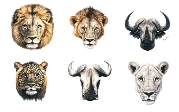 Five collection animel isolated on white background, png