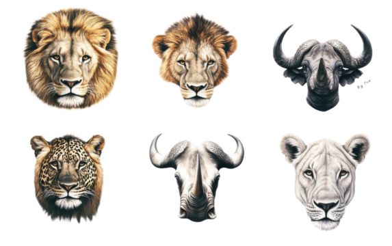 Five collection animel isolated on white background, png - Powered by Adobe