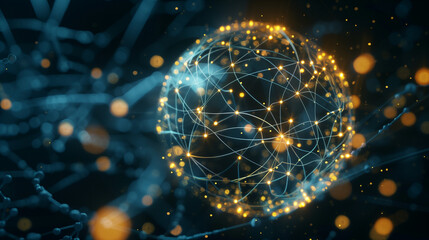 This visualization displays a glowing molecular network with intricate connections between various elements