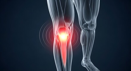 knee pain showing bones and joint inflammation, knee joint arthritis with cartilage injury and inflammation designed for healthcare