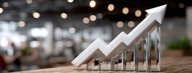 Business growth indicator displays upward trend with glass bars in modern office setting during daytime