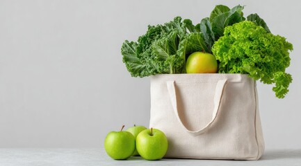 Fresh produce in a natural tote bag