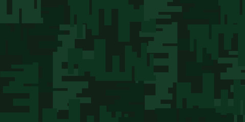 Abstract dark green digital camouflage pattern background ideal for contemporary graphic design, military themes, and modern visual compositions