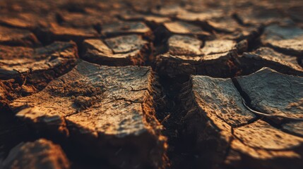 Dried and Cracked Soil Texture During Drought Conditions Close Up