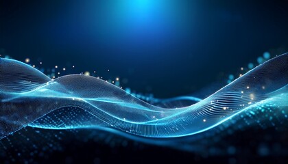 abstract blue wave with sparkling light particles