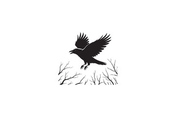 A common Raven bird vector silhouettes black image made by adobe illustrator. eps