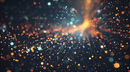 Streams of neutrino particles traverse a dark expanse, creating an abstract display of light and energy