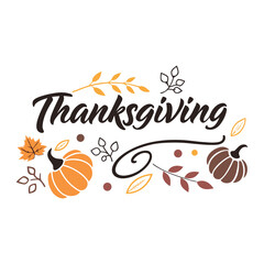 A festive Thanksgiving typography design featuring warm autumn tones, decorative fonts, and seasonal elements like leaves, pumpkins, and turkeys to spread holiday cheer.
