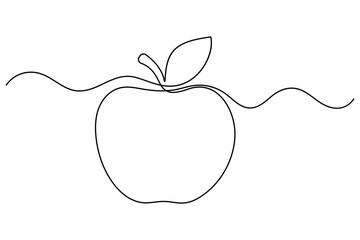 One line continuous apple fruit drawing vegan outline minimal vector illustration
