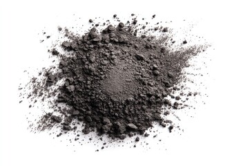 Fototapeta premium Dark gray powder cluster, scattered on white background