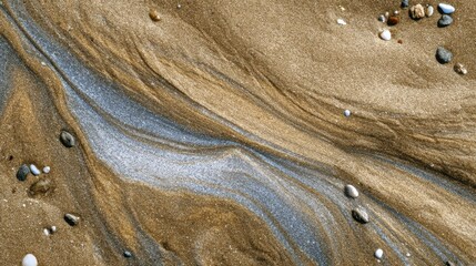 Fototapeta premium Gentle Waves Create Patterns on Beach Sand with Pebbles
