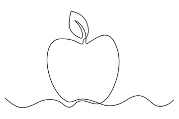 One line continuous apple fruit drawing vegan outline minimal vector illustration
