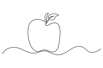 One line continuous apple fruit drawing vegan outline minimal vector illustration
