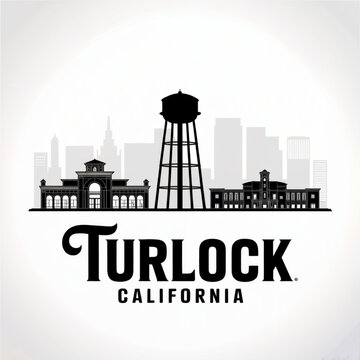Turlock California Skyline Silhouette &mdash; Central Valley Cultural City Vector Illustration