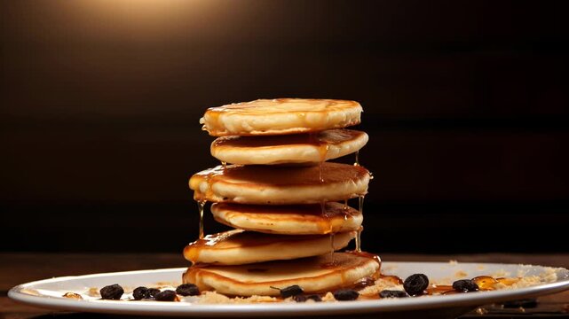 Stack of pancakes with honey