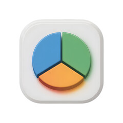 Obraz premium Modern pie chart icon with three colorful segments and soft shadows transparent background png