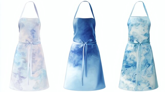 Aprons - watercolor hand painted illustration. Pink, yellow, brown and green - cute colors. Great for compositions about kitchen ad cooking.