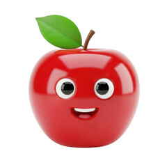 Obraz premium 3d cute red apple character with friendly face and green leaf stem