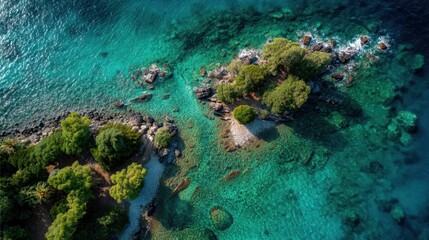 Fototapeta premium Serene Island Coast with Crystal Clear Water and Vibrant Nature