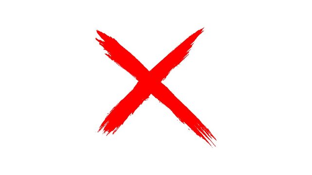 Animated Red X Cross Mark, Abstract Brush Stroke Cross on White Background, Error, Wrong, Denial, Cancel, Reject, Prohibition Symbol, Motion Graphic Icon with Green Screen Alpha Overlay