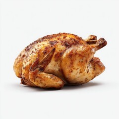 Roasted whole chicken, golden brown, seasoned
