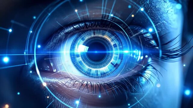 Futuristic human eye technology interface, artificial intelligence, bionic vision concept video