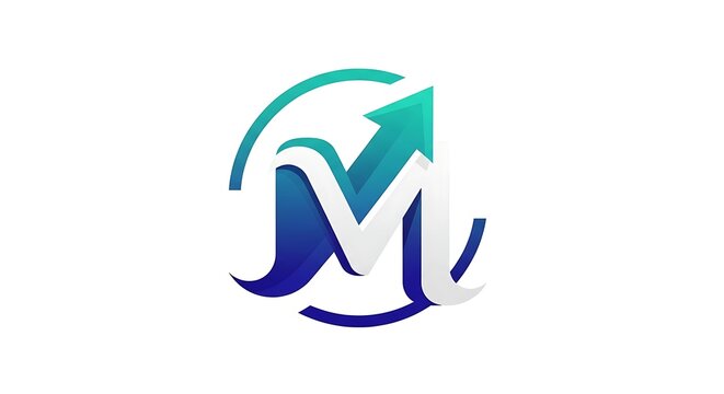 Modern M logo with upward arrow, symbolizing growth, success, and business progress