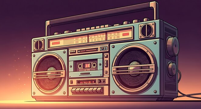 Retro Boombox Stereo Music Player Classic Audio Device. - Powered by Adobe