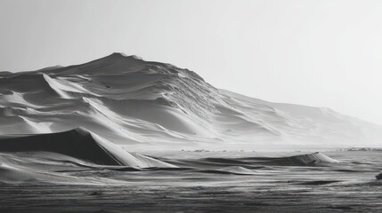Monochrome Landscape of Expansive Sand Dunes with Dramatic Texture