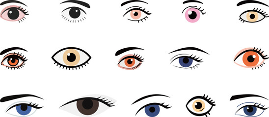 A large set of diverse cartoon eyes with various colors and styles for characters. © cheng