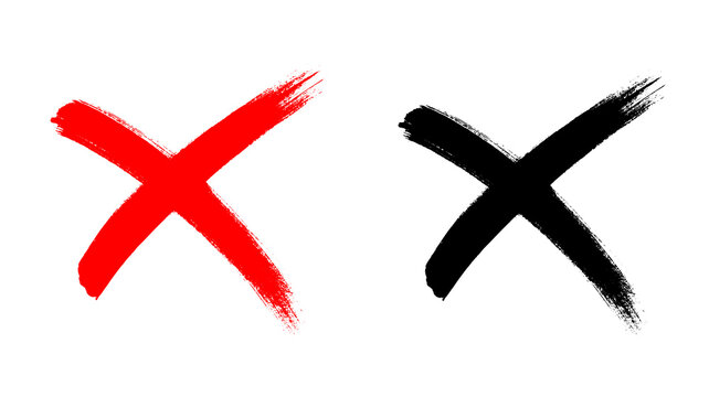 Hand-Drawn Red Cross Marker PNG, Bold Red X Symbol of Error, Wrong, Cancel, Reject, or Prohibition | Grunge Doodle Cross Mark Isolated on White or Transparent Background for Design and Icons