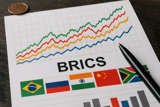 BRICS Economic Growth Chart With Flag - Powered by Adobe