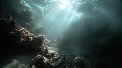 Obraz premium Serene Ocean Depths with Soft Light Glowing Through Water