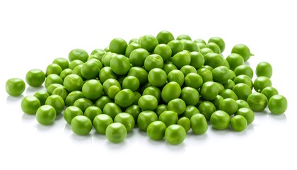 Fresh green peas piled on white background