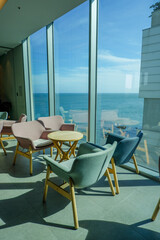 Empty Table and chair in Korean restaurant or minimal cafe style ,the interior scenery of a cafe.
