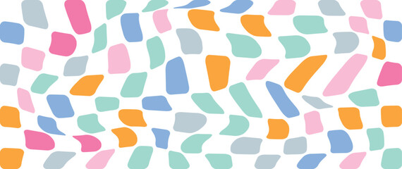 Whimsical Checkerboard Seamless Pattern: Colorful Vector Design with Abstract Blobs.