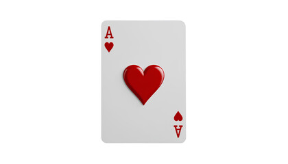Fototapeta premium Classic Ace of Hearts Playing Card with Red Heart Symbol on Glossy White Design isolated on transparent background