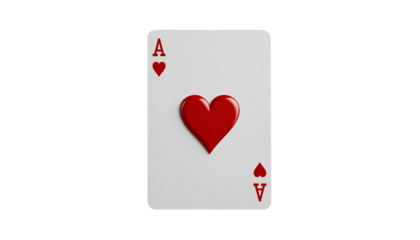 Classic Ace of Hearts Playing Card with Red Heart Symbol on Glossy White Design isolated on transparent background