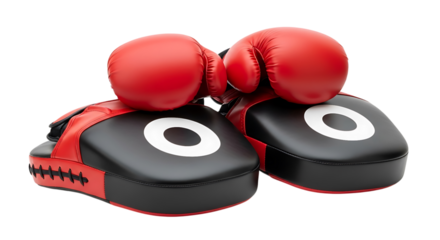 Red boxing gloves and pads isolated on Transparent background