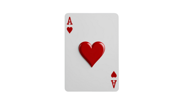 Classic Ace of Hearts Playing Card with Red Heart Symbol on Glossy White Design isolated on transparent background