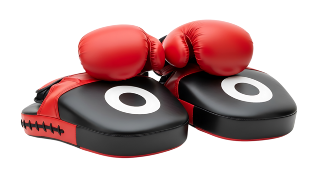 Red boxing gloves and pads isolated on Transparent background - Powered by Adobe