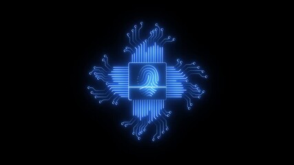 glowing neon A digital fingerprint scanner and circuit icon, symbolizing technology and cybersecurity. digital fingerprint scanner and fingerprint icon symbolizing cyber protection and data privacy. - Powered by Adobe