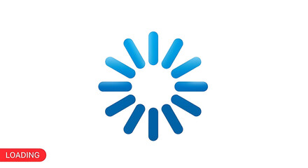 A loading icon with blue bars arranged in a circle on a white background with loading text below ai generated