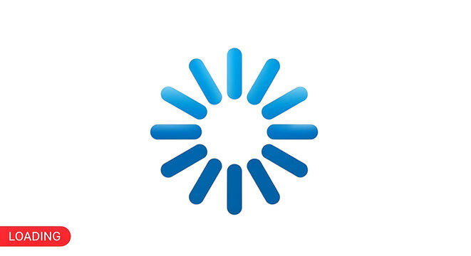 A loading icon with blue bars arranged in a circle on a white background with loading text below ai generated