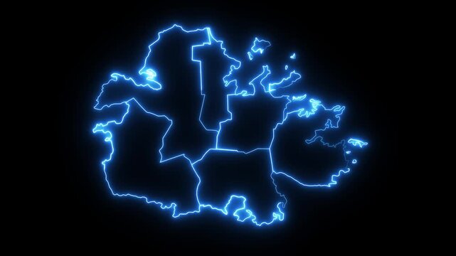 Glowing neon Antigua map ,