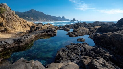 Fototapeta premium Rugged Coastline with Tide Pools and Clear Blue Water