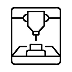 3D printer icon. Abstract black image on transparent background symbolizes innovative technologies of 3D printing, rapid prototyping and additive manufacturing for future development of the industry.