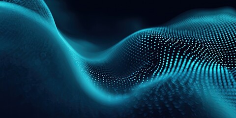 Abstract teal wave of digital points on a dark background