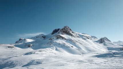 Snowy Mountaintop Under Clear Sky with Vast White Landscape